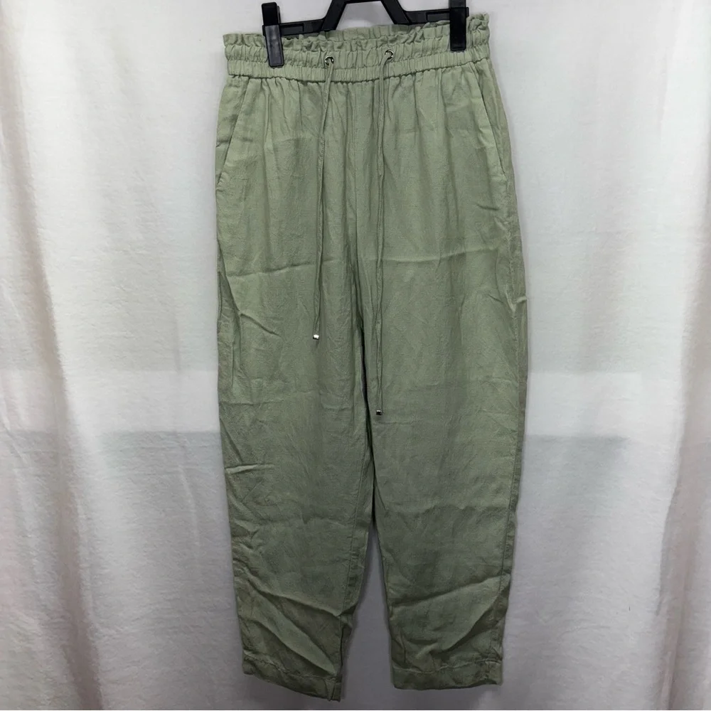 Zara Open Knit Wide Leg Pants Size XS Pale Green Linen Blend Boho Beach Festival